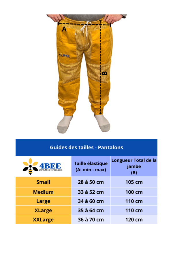 Pantalon ventilé jaune guide de taille