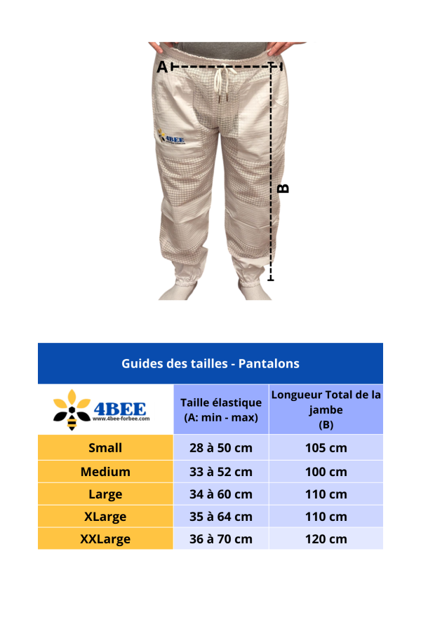 Pantalon ventilé blanc guide de taille